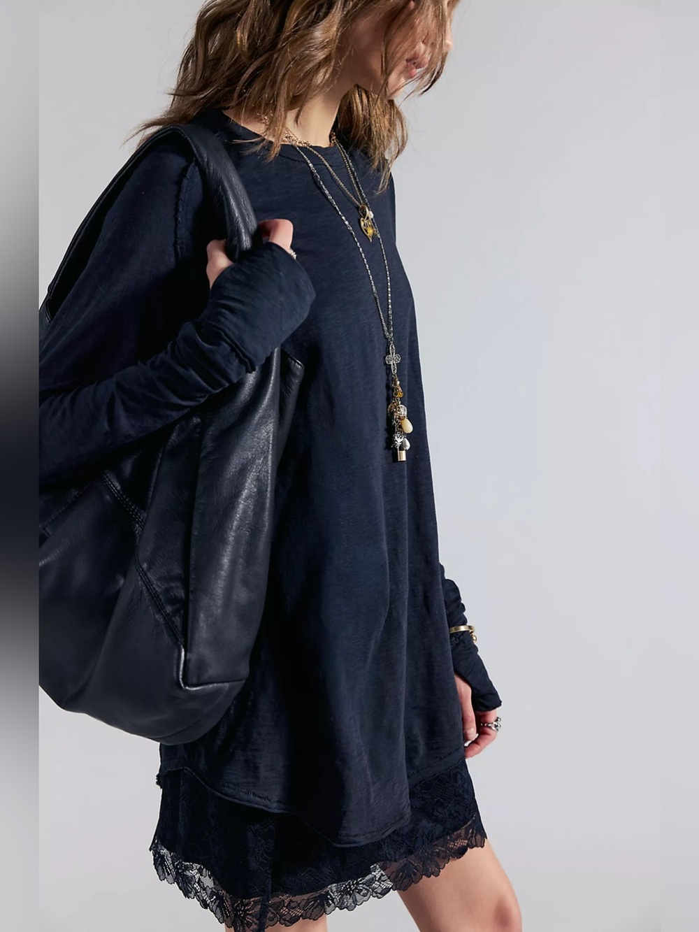 We The Free ARDEN Long Sleeve Tee — Heather Black Lightweight $58 NWOT - Picture 2 of 9